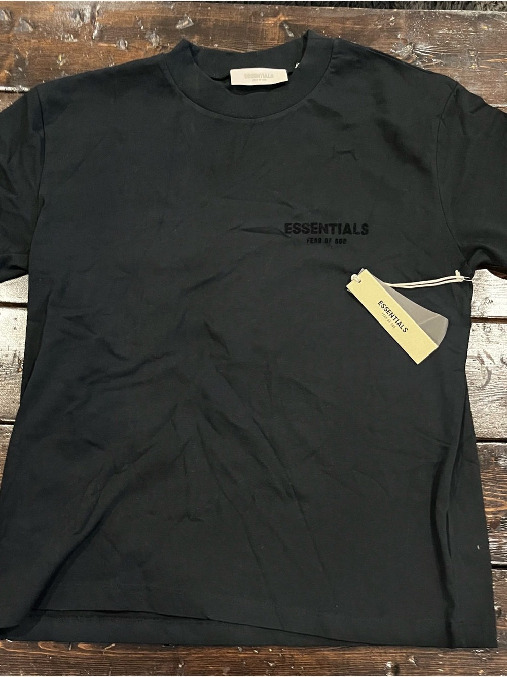 Essentials Black Crewneck Short Sleeve Tee with Chest Logo